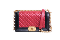 CHANEL BOY MEDIUM LAMSBKIN RED/BLACK HDW GOLD