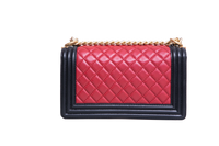 CHANEL BOY MEDIUM LAMSBKIN RED/BLACK HDW GOLD