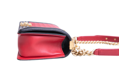 CHANEL BOY MEDIUM LAMSBKIN RED/BLACK HDW GOLD