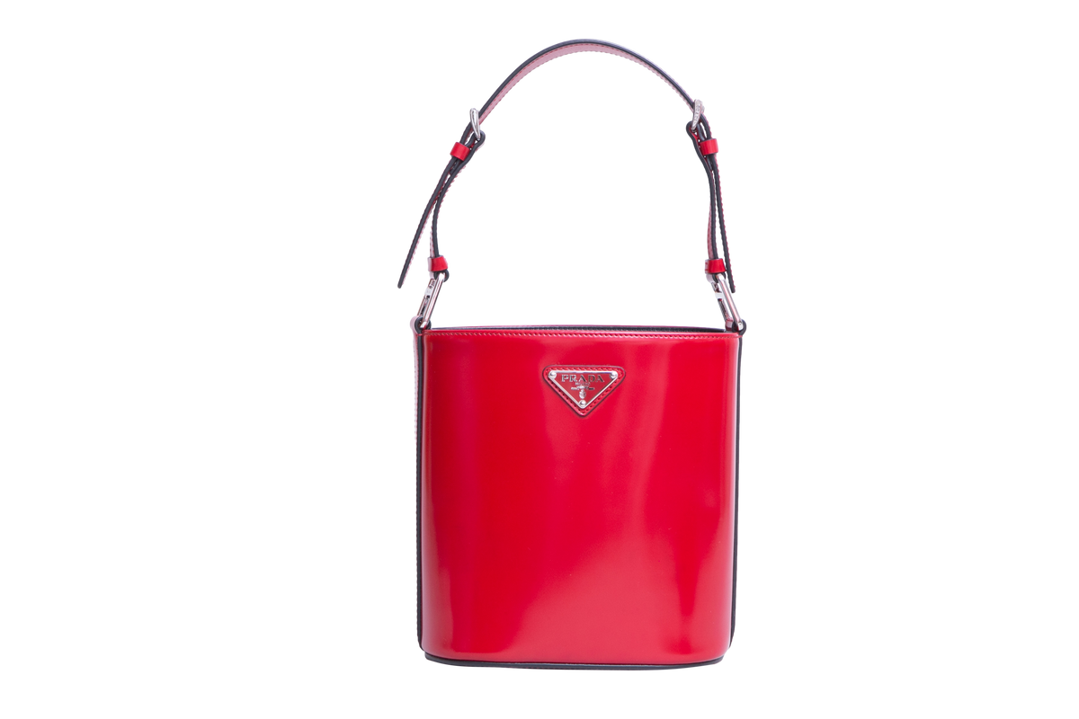 PRADA MINI BUCKET BAG BRUSHED LEATHER SCARLATTO