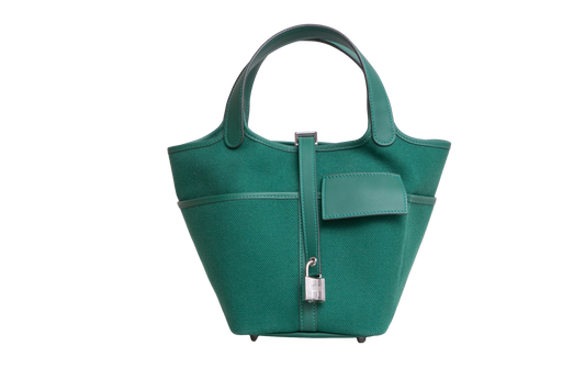 HERMÈS PICOTIN 18 CARGO TOILE GOELAND & SWIFT VERT VERTIGO