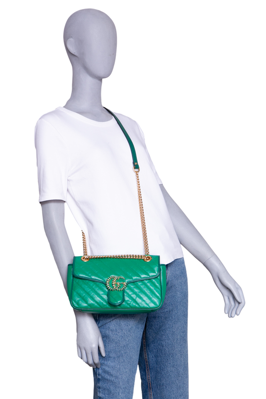 GUCCI GG MARMONT CHAIN MATELASSE SMALL GREEN