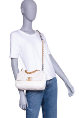 CHANEL 19 FLAP SMALL GOATSKIN IVORY PALLADIUM/GOLD HDWR