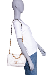CHANEL 19 FLAP SMALL GOATSKIN IVORY PALLADIUM/GOLD HDWR
