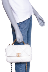 CHANEL 19 FLAP SMALL GOATSKIN IVORY PALLADIUM/GOLD HDWR