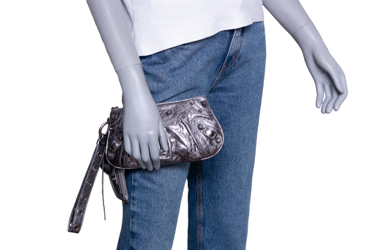 BALENCIAGA LE CAGOLE MINI MULTI POUCH SILVER METALLIC