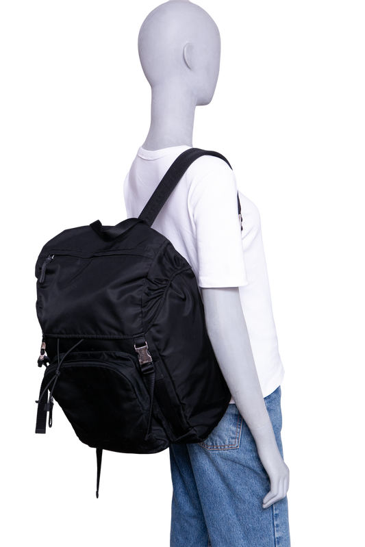 PRADA BACKPACK DOUBLE BUCKLE RE-NYLON BLACK