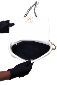 CHANEL 19 FLAP SMALL GOATSKIN IVORY PALLADIUM/GOLD HDWR