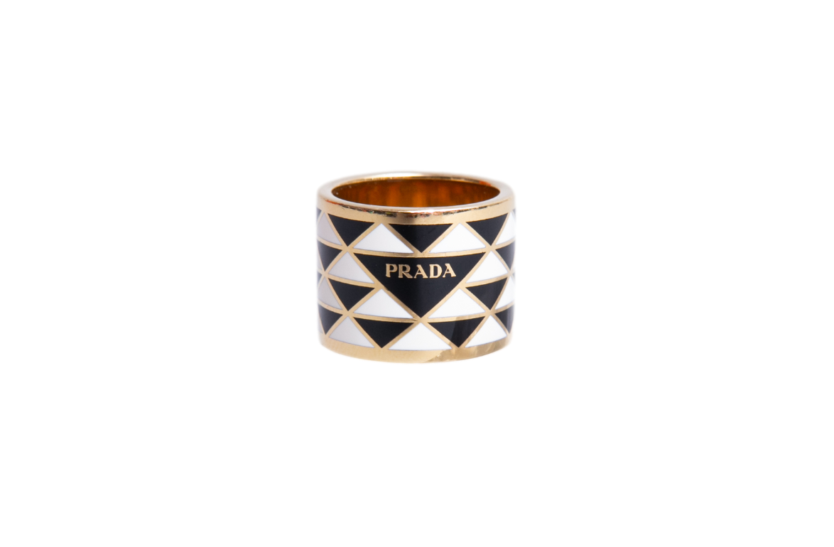 PRADA RING METAL ENAMELED BLACK/WHITE