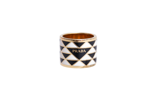 PRADA RING METAL ENAMELED BLACK/WHITE