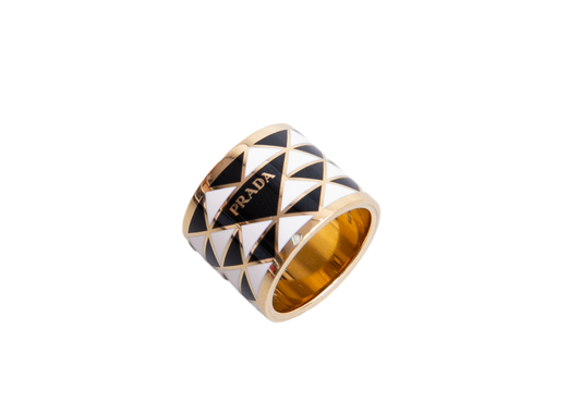 PRADA RING METAL ENAMELED BLACK/WHITE
