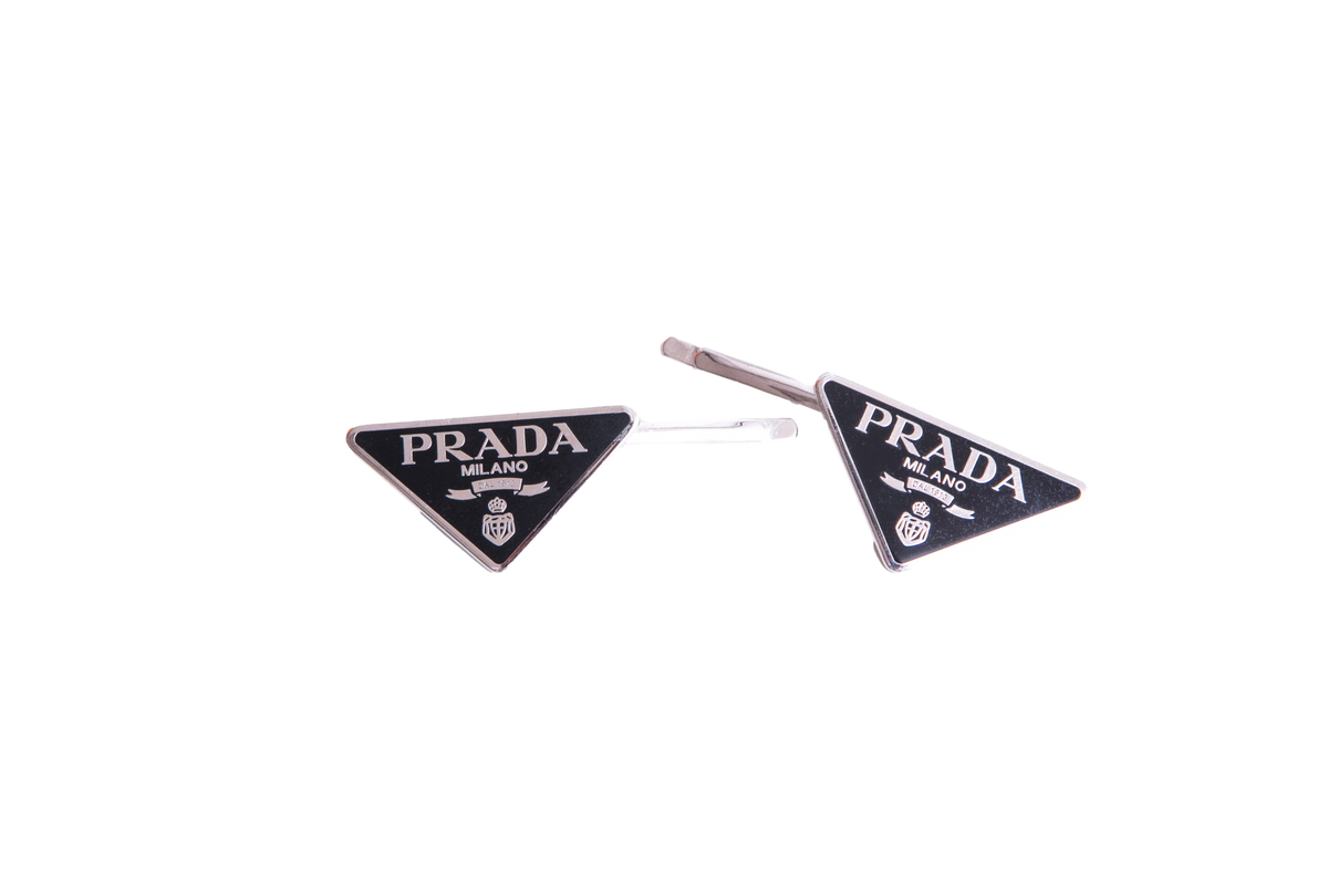 PRADA CLIPS HAIR TRIANGLE-LOGO SILVER/BLACK