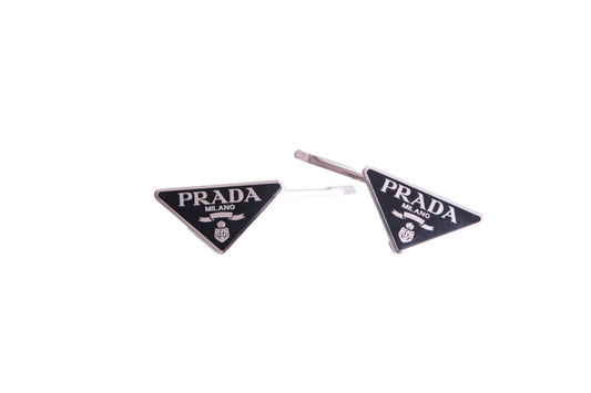 PRADA CLIPS HAIR TRIANGLE-LOGO SILVER/BLACK