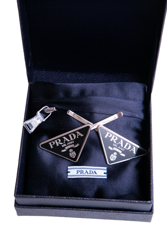 PRADA CLIPS HAIR TRIANGLE-LOGO SILVER/BLACK