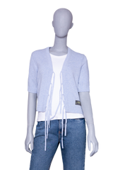 GANNI LIGHT BLUE FUTURE WOOL SHORT SLEEVE CARDIGAN