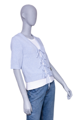 GANNI LIGHT BLUE FUTURE WOOL SHORT SLEEVE CARDIGAN