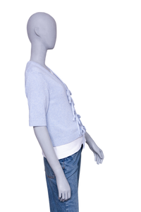 GANNI LIGHT BLUE FUTURE WOOL SHORT SLEEVE CARDIGAN