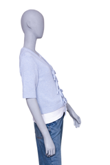 GANNI LIGHT BLUE FUTURE WOOL SHORT SLEEVE CARDIGAN