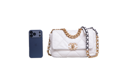 CHANEL 19 FLAP SMALL GOATSKIN IVORY PALLADIUM/GOLD HDWR