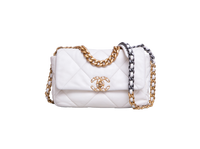 CHANEL 19 FLAP SMALL GOATSKIN IVORY PALLADIUM/GOLD HDWR