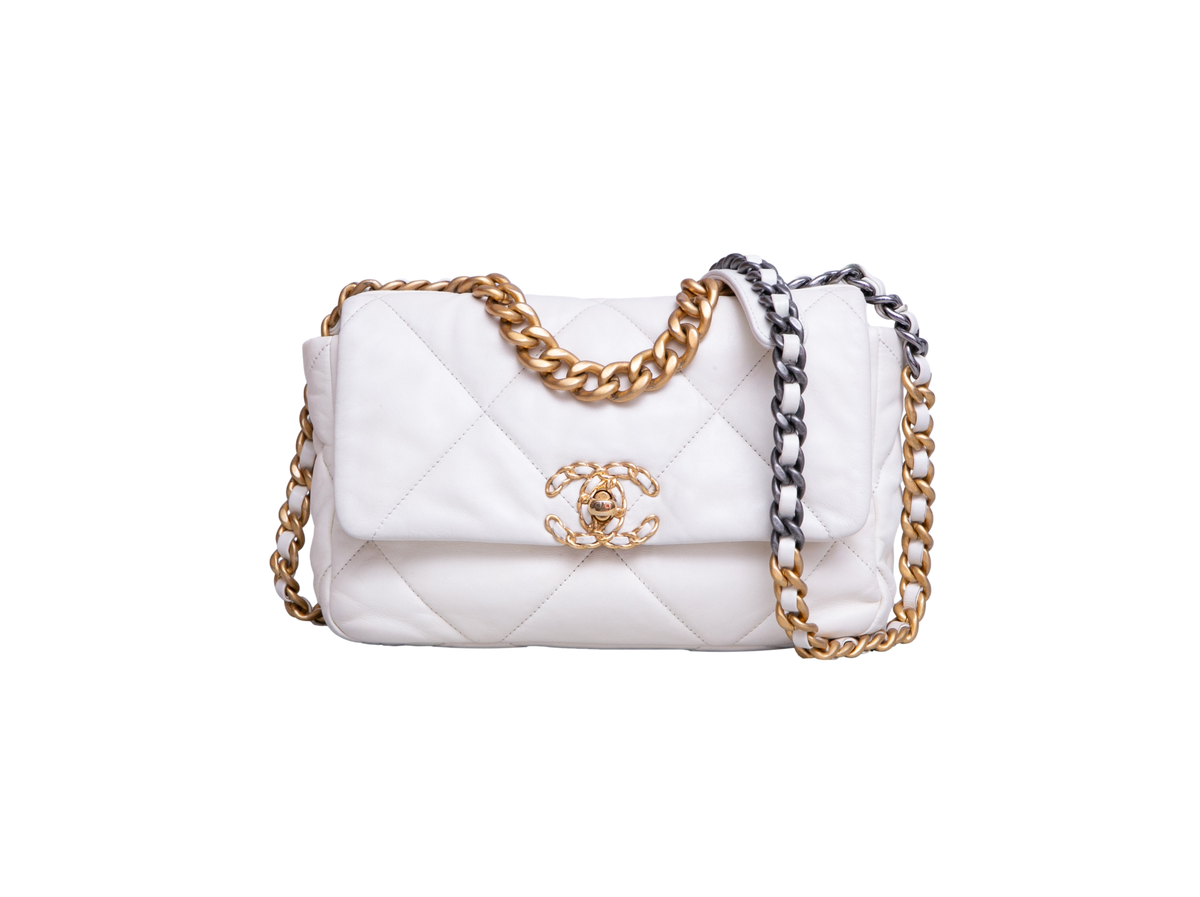 CHANEL 19 FLAP SMALL GOATSKIN IVORY PALLADIUM/GOLD HDWR
