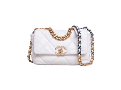 CHANEL 19 FLAP SMALL GOATSKIN IVORY PALLADIUM/GOLD HDWR