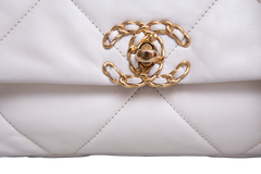 CHANEL 19 FLAP SMALL GOATSKIN IVORY PALLADIUM/GOLD HDWR