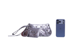 BALENCIAGA LE CAGOLE MINI MULTI POUCH SILVER METALLIC