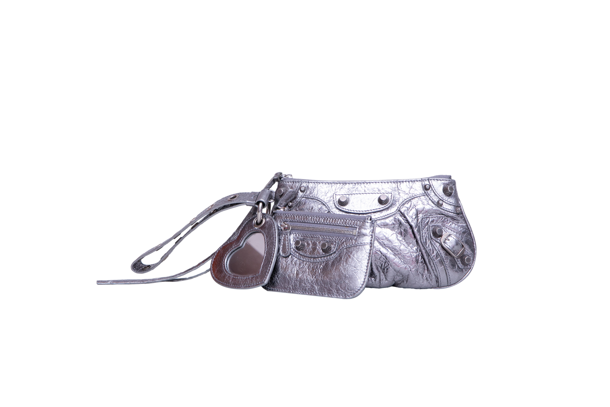 BALENCIAGA LE CAGOLE MINI MULTI POUCH SILVER METALLIC