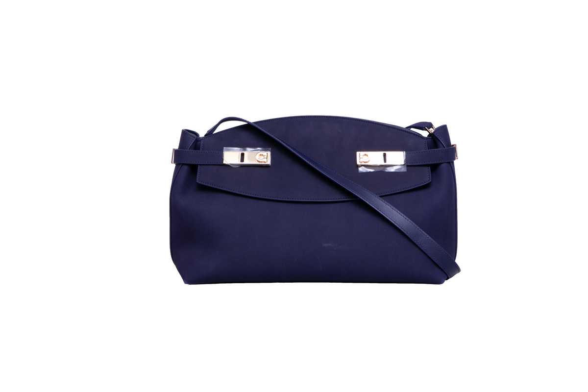 FERRAGAMO HUG POUCH SUEDE MIDNIGHT