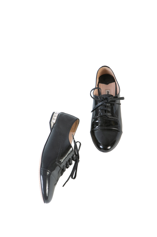 MIU MIU SAPATO OXFORD BLACK CRYSTAL