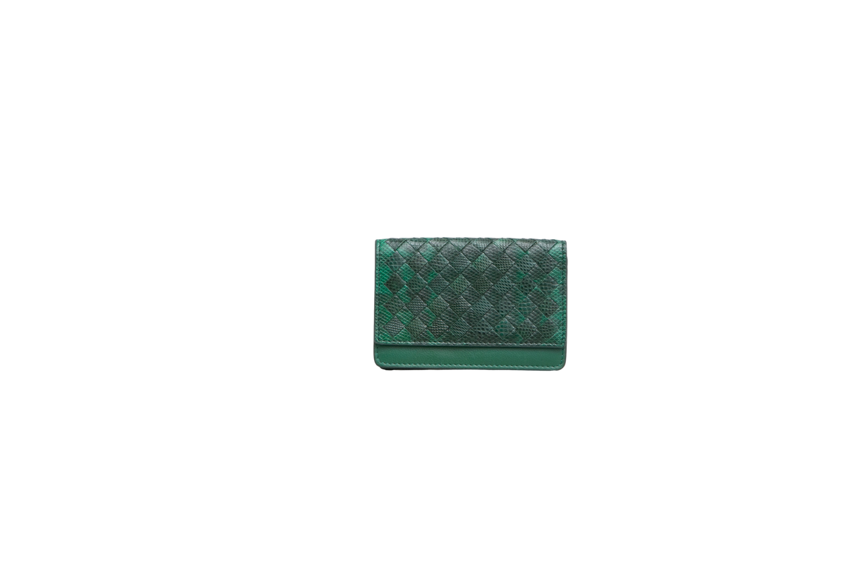 BOTTEGA CARD HOLDER BI-FOLD INTRECCIATO MOSS GREEN