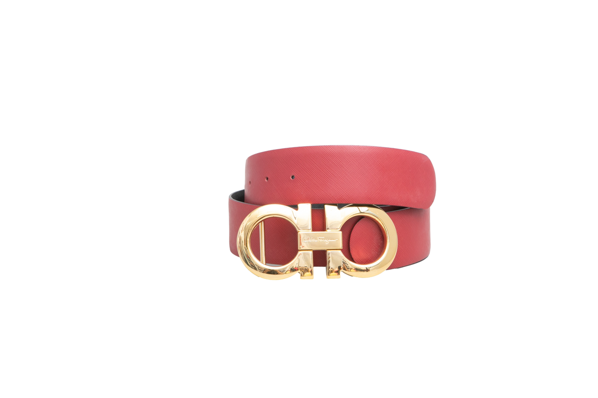 FERRAGAMO CINTO GANCINI REVERSIBLE BLACK & RED