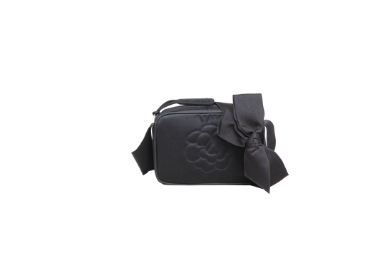 CHANEL MINI SATIN CAMERA CAMELIA BLACK