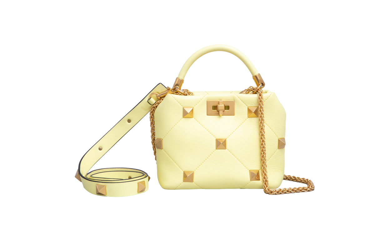 VALENTINO ROMAN STUD SMALL TOP HANDLE YELLOW