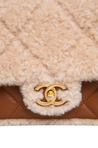 CHANEL SHEARLING LAMBSKIN QUILTED FURRY COCO SMALL BROWN