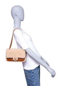 CHANEL SHEARLING LAMBSKIN QUILTED FURRY COCO SMALL BROWN