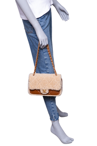 CHANEL SHEARLING LAMBSKIN QUILTED FURRY COCO SMALL BROWN