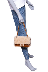 CHANEL SHEARLING LAMBSKIN QUILTED FURRY COCO SMALL BROWN