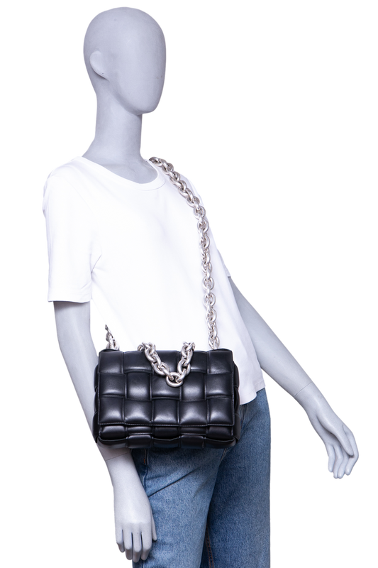BOTTEGA PADDED CASSETE CHAIN MAXI INTRECCIATO BLACK
