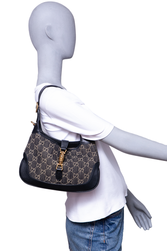 GUCCI JACKIE 1961 SMALL GG JACQUARD DENIM BLACK
