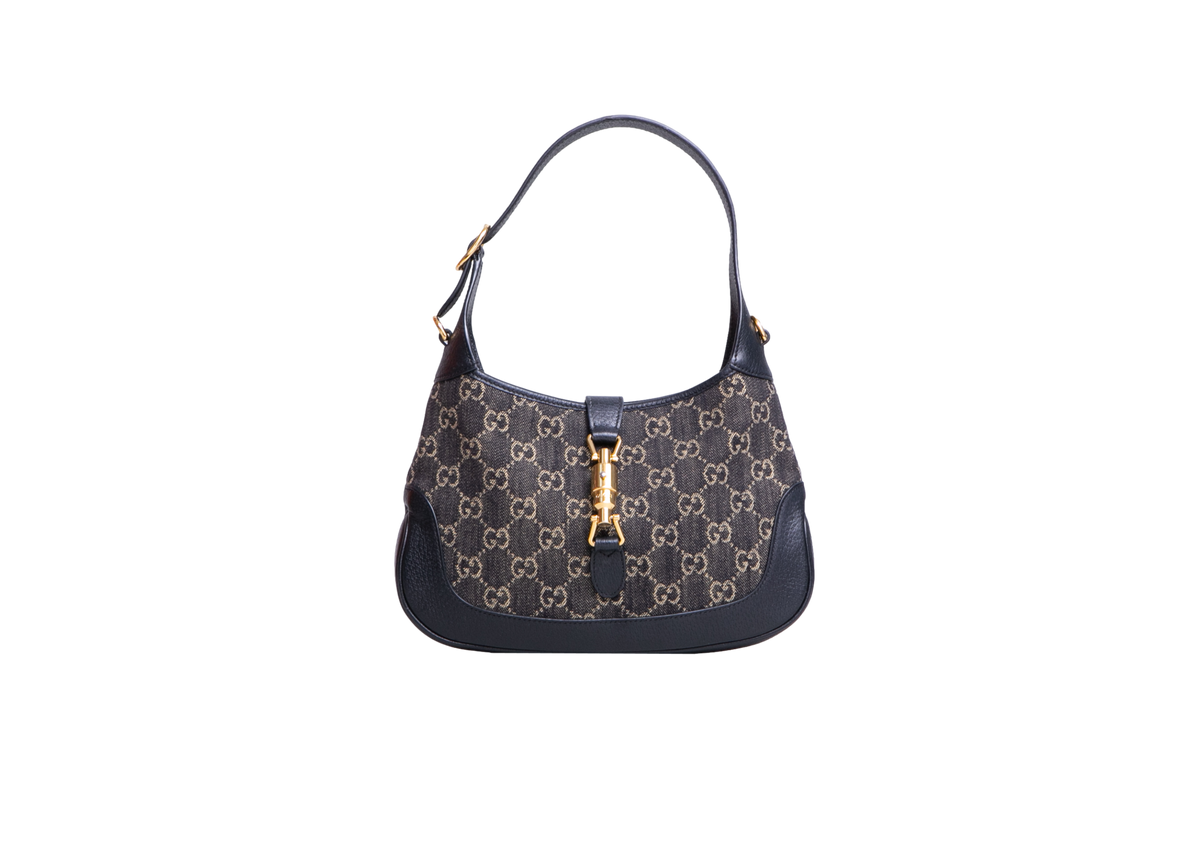 GUCCI JACKIE 1961 SMALL GG JACQUARD DENIM BLACK