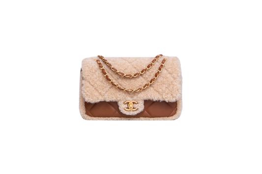 CHANEL SHEARLING LAMBSKIN QUILTED FURRY COCO SMALL BROWN