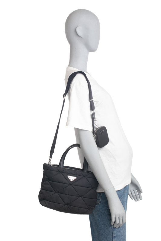 PRADA TOTE SMALL QUILTED RE-NYLON BLACK