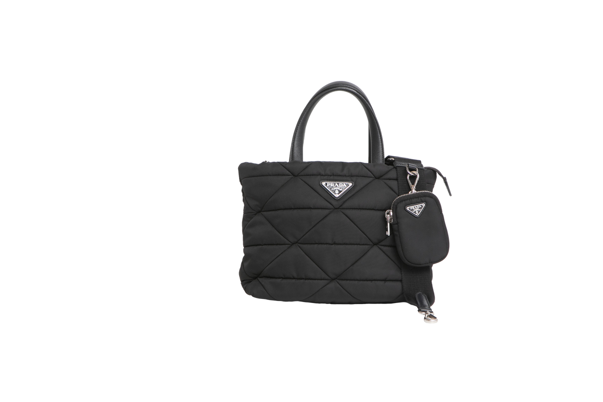 PRADA TOTE SMALL QUILTED RE-NYLON BLACK