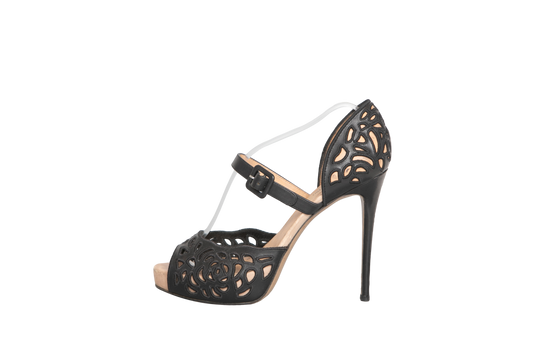 VALENTINO PEEP TOE MARY JANE LASERCUT BLACK - 35 1/2 BR