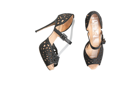 VALENTINO PEEP TOE MARY JANE LASERCUT BLACK - 35 1/2 BR