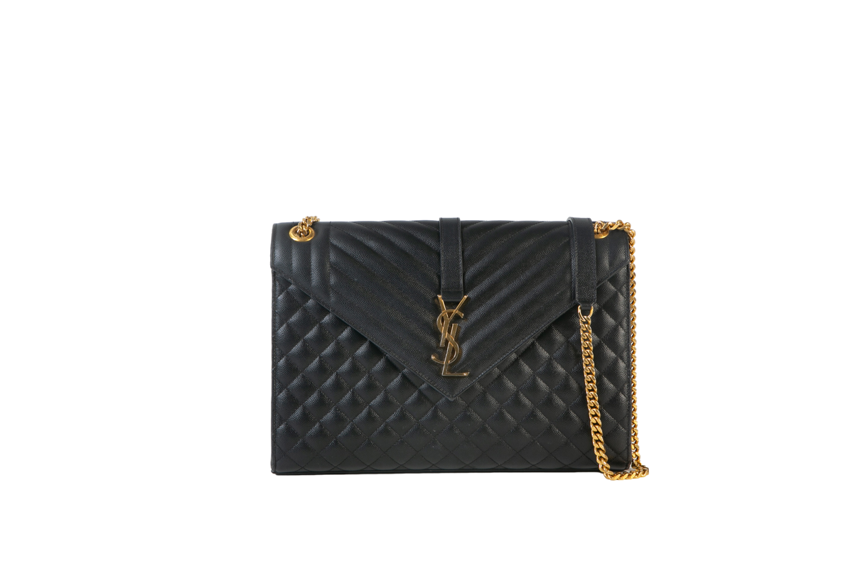 YSL ENVELOPE CHEVRON LARGE BLACK GRAIN DE POUDRE