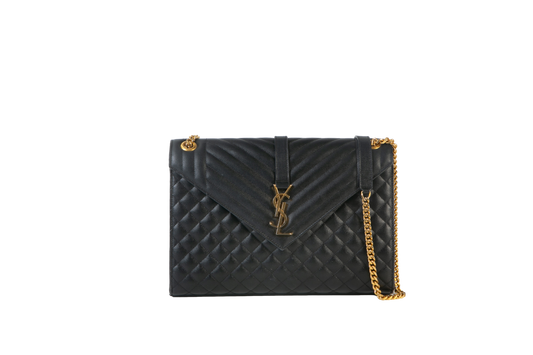 YSL ENVELOPE CHEVRON LARGE BLACK GRAIN DE POUDRE