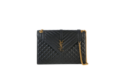 YSL ENVELOPE CHEVRON LARGE BLACK GRAIN DE POUDRE